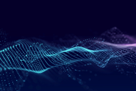 Cyan and purple dotted wave on dark blue background. Photo: Alina/Adobe Stock