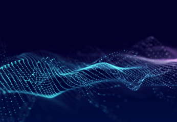 Cyan and purple dotted wave on dark blue background. Photo: Alina/Adobe Stock