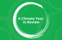 Green background  with white text A Climate Year in Review