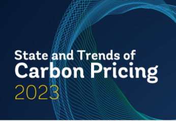 State and Trends of Carbon Pricing 2023 White Text With Dark blue Background