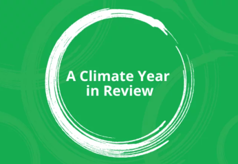 Green background  with white text A Climate Year in Review