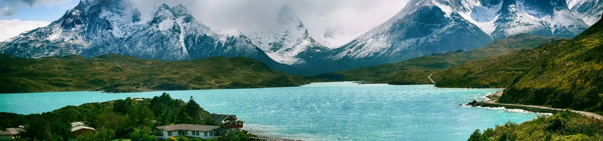 A mountain with river and sky