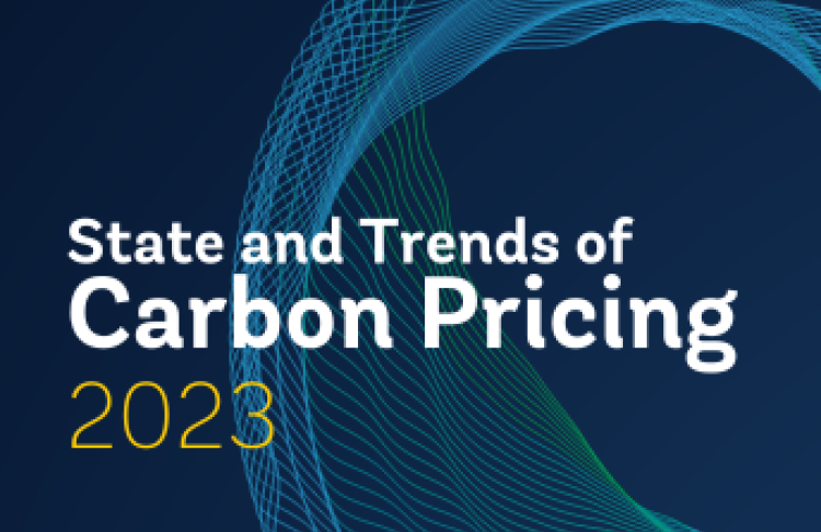 State and Trends of Carbon Pricing 2023 White Text With Dark blue Background