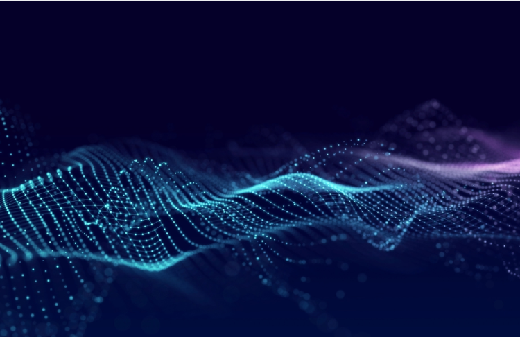 Cyan and purple dotted wave on dark blue background. Photo: Alina/Adobe Stock