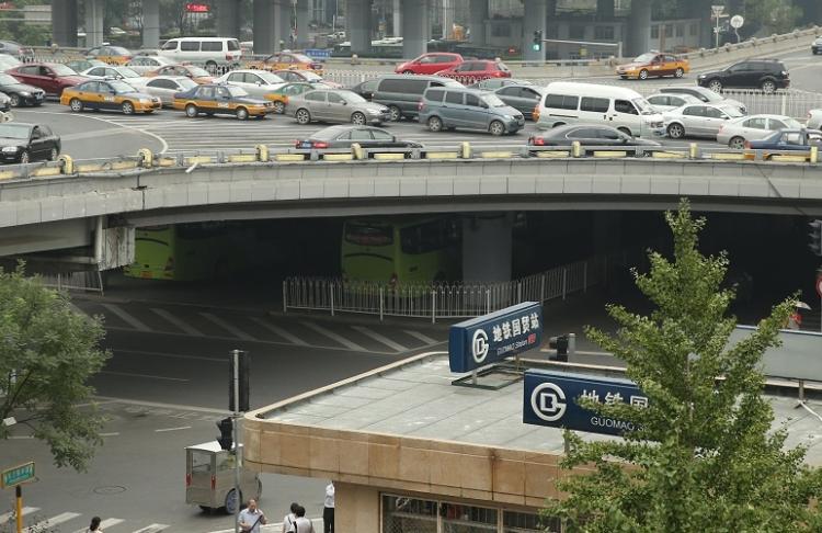 Heavy traffic at a major junction in Beijing, China