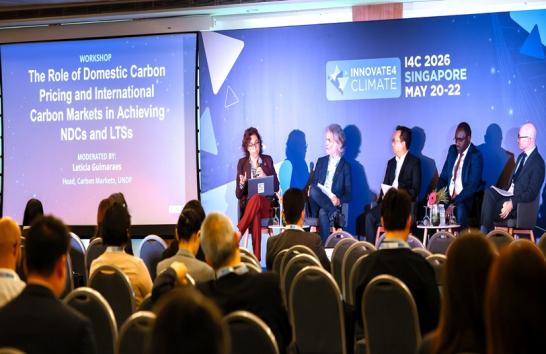 Panel discussion featuring representatives from Chile, Thailand, Eastern Africa Alliance on Carbon Markets and Climate Finance, GGGI, and UNDP at the report launch during I4C 2026 in Singapore