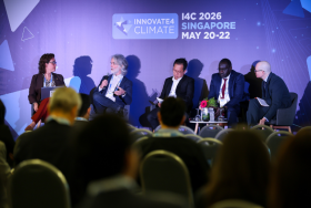 Panel discussion featuring representatives from Chile, Thailand, Eastern Africa Alliance on Carbon Markets and Climate Finance, GGGI, and UNDP at the report launch during I4C 2026 in Singapore.