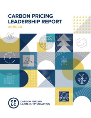 An image with multiple logos and Carbon Pricing Leadership Report heading