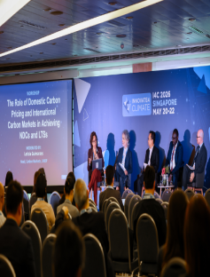 Panel discussion featuring representatives from Chile, Thailand, Eastern Africa Alliance on Carbon Markets and Climate Finance, GGGI, and UNDP at the report launch during I4C 2026 in Singapore.