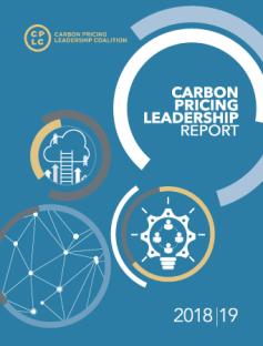 Carbon Pricing Leadership Report in white text in a blue background