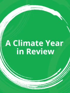 Green background  with white text A Climate Year in Review